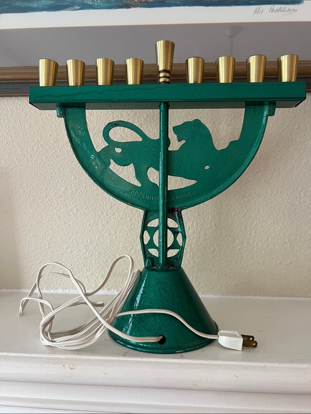 Vintage Electric Menorah Oppenheim Israel Lion 12 Tribes - Picture 2 of 8